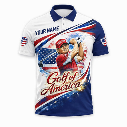 Patriotic Golf Polo Shirt Custom Name USA Flag Golf Shirt Breathable Performance Polo