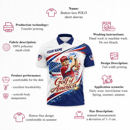 Patriotic Golf Polo Shirt Custom Name USA Flag Golf Shirt Breathable Performance Polo