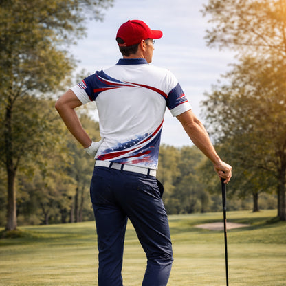 Patriotic Golf Polo Shirt Custom Name USA Flag Golf Shirt Breathable Performance Polo