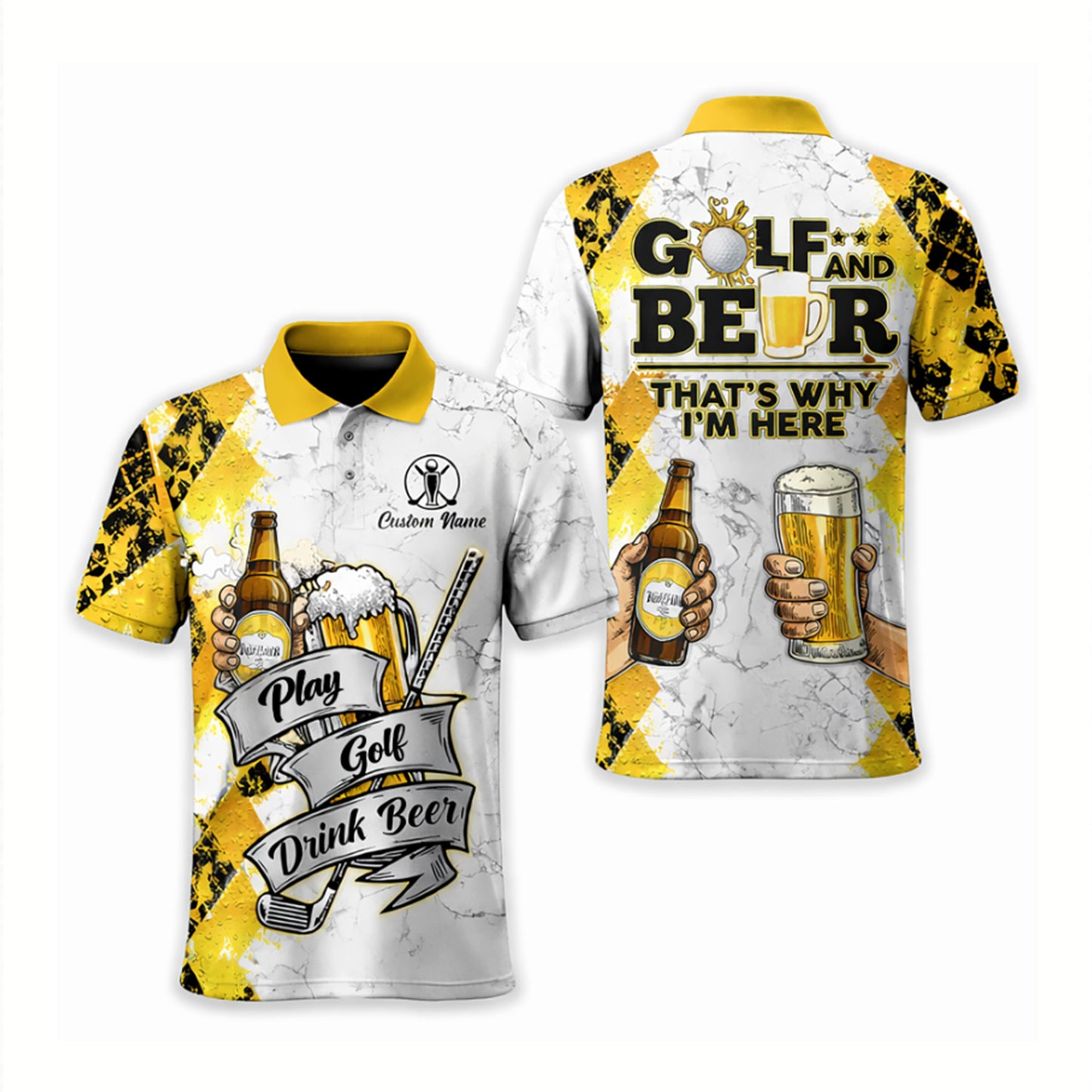 Golf Polo Shirt Funny Golf And Beer Custom Name Shirt Men Breathable Performance Golf Apparel