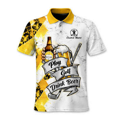 Golf Polo Shirt Funny Golf And Beer Custom Name Shirt Men Breathable Performance Golf Apparel