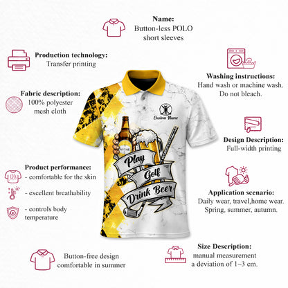 Golf Polo Shirt Funny Golf And Beer Custom Name Shirt Men Breathable Performance Golf Apparel