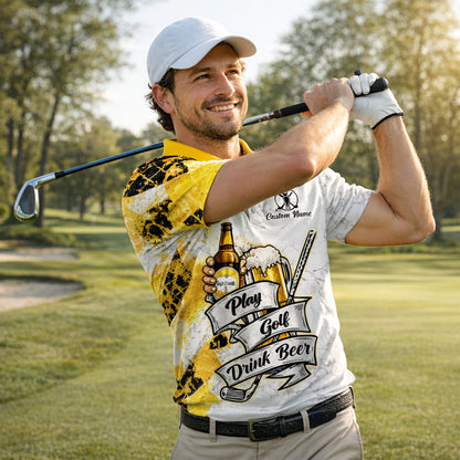 Golf Polo Shirt Funny Golf And Beer Custom Name Shirt Men Breathable Performance Golf Apparel