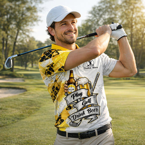 Golf Polo Shirt Funny Golf And Beer Custom Name Shirt Men Breathable Performance Golf Apparel