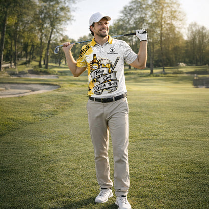 Golf Polo Shirt Funny Golf And Beer Custom Name Shirt Men Breathable Performance Golf Apparel