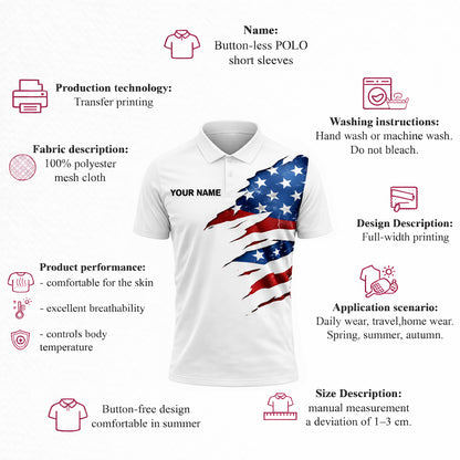 Funny Golf Polo Shirt USA Flag Patriotic Skull Graphic Custom Name Golf Shirt Breathable Performance