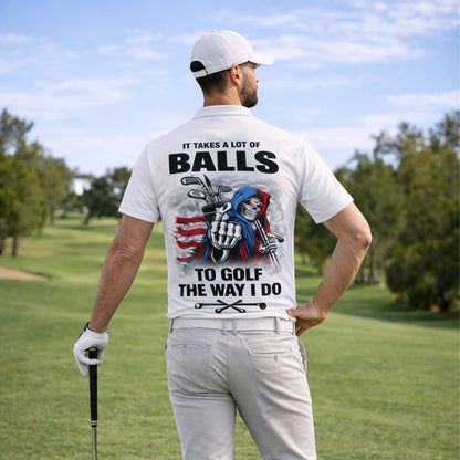 Funny Golf Polo Shirt USA Flag Patriotic Skull Graphic Custom Name Golf Shirt Breathable Performance