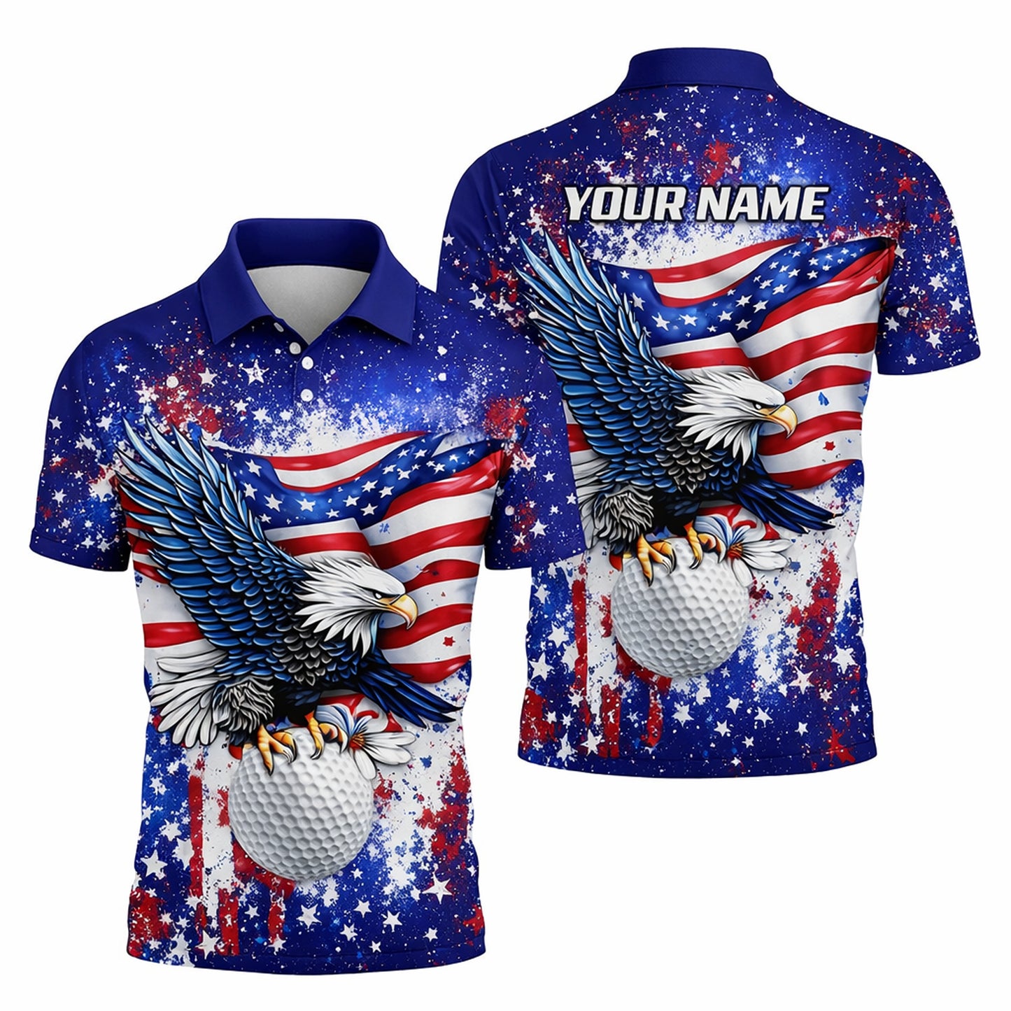 American Eagle Golf Polo Shirt Patriotic USA Flag Custom Name All Over Print Breathable Sport Shirt
