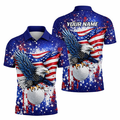 American Eagle Golf Polo Shirt Patriotic USA Flag Custom Name All Over Print Breathable Sport Shirt