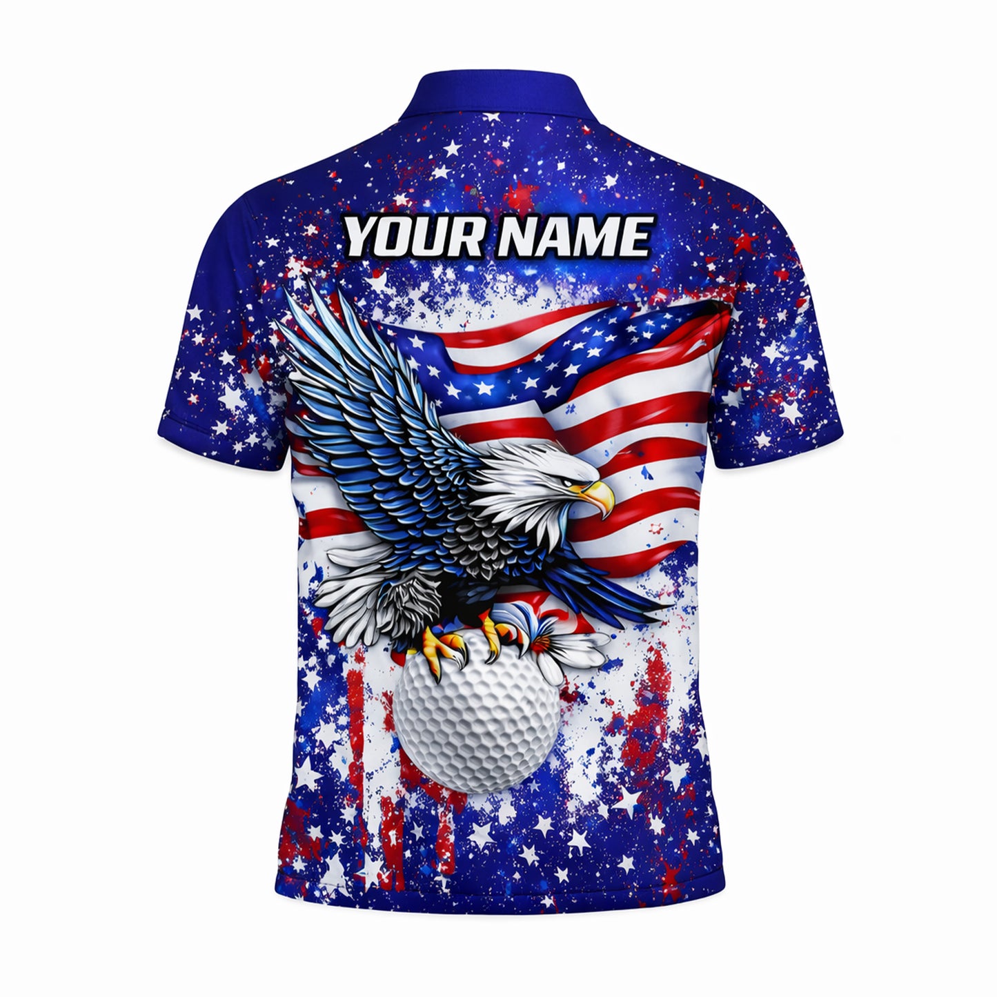 American Eagle Golf Polo Shirt Patriotic USA Flag Custom Name All Over Print Breathable Sport Shirt