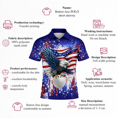 American Eagle Golf Polo Shirt Patriotic USA Flag Custom Name All Over Print Breathable Sport Shirt