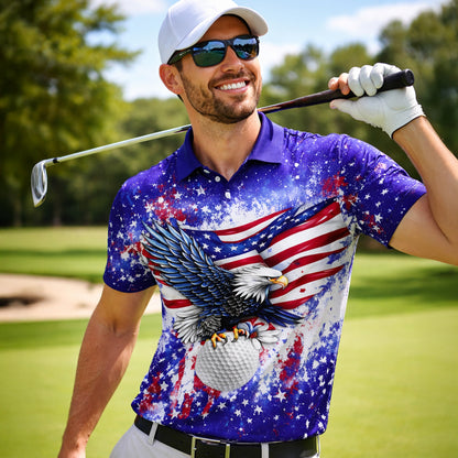 American Eagle Golf Polo Shirt Patriotic USA Flag Custom Name All Over Print Breathable Sport Shirt