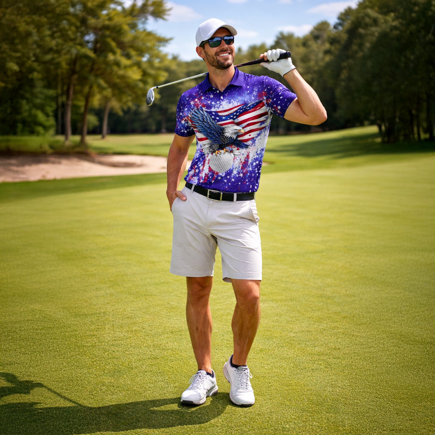 American Eagle Golf Polo Shirt Patriotic USA Flag Custom Name All Over Print Breathable Sport Shirt