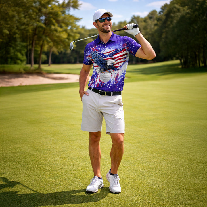 American Eagle Golf Polo Shirt Patriotic USA Flag Custom Name All Over Print Breathable Sport Shirt