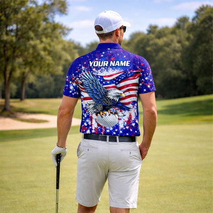 American Eagle Golf Polo Shirt Patriotic USA Flag Custom Name All Over Print Breathable Sport Shirt