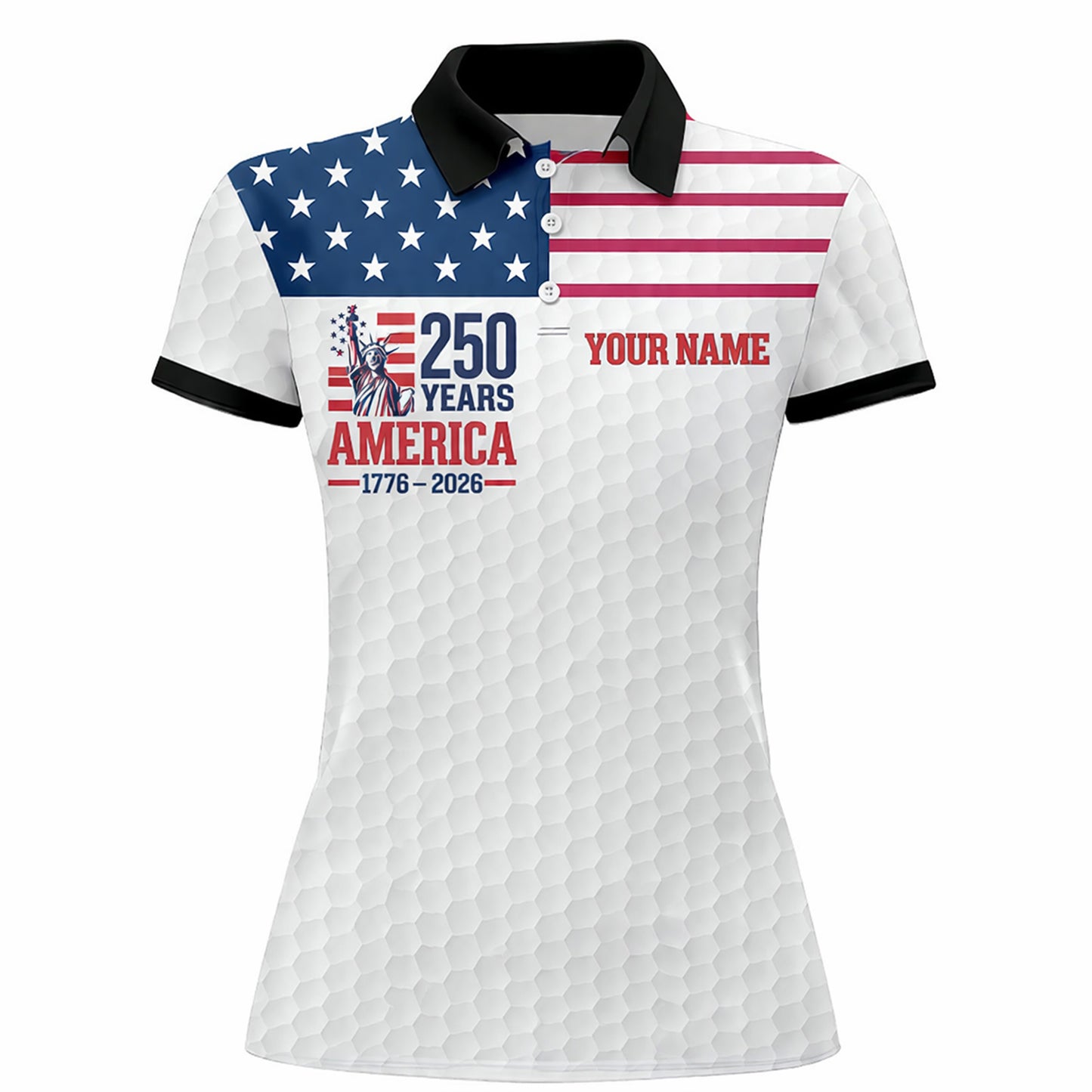 Women Patriotic 250 Years America Polo Shirt Custom Name USA Flag Golf Shirt Independence 1776-2026
