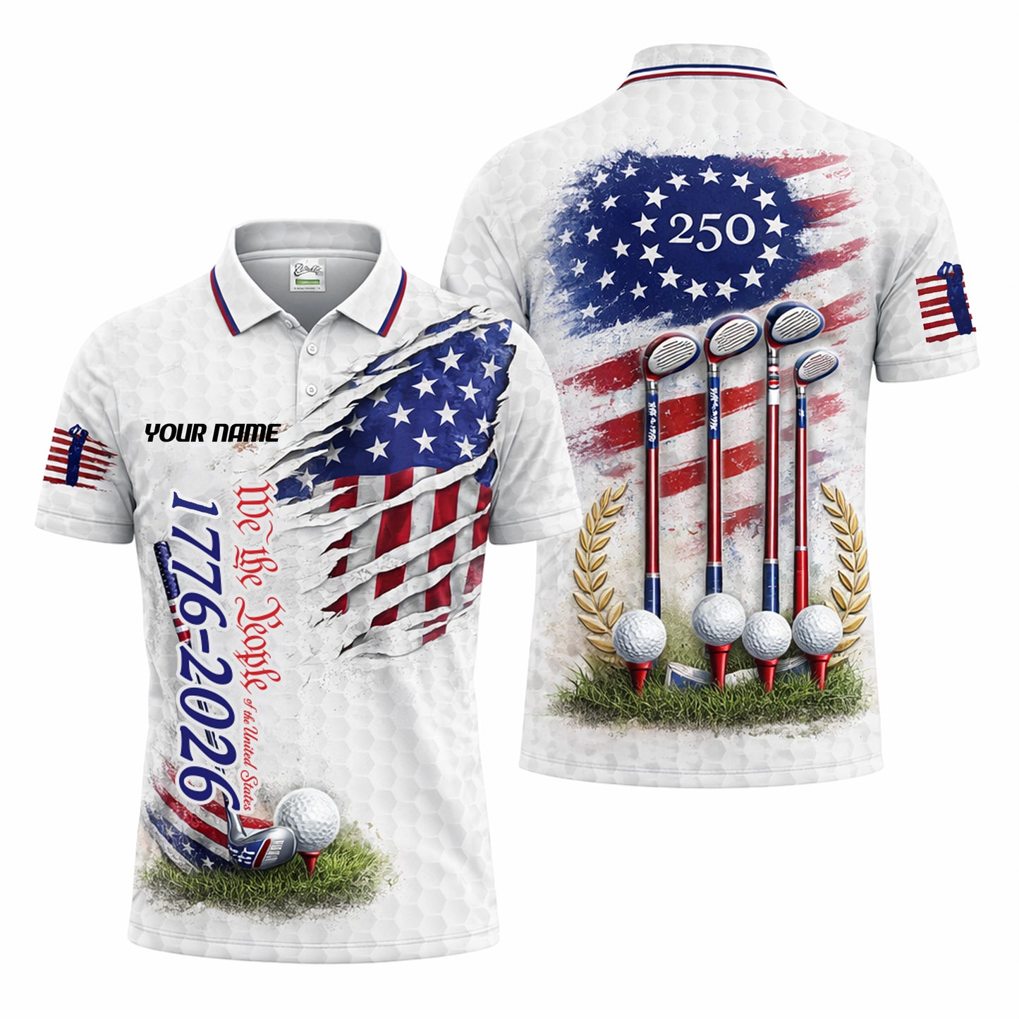 Patriotic Golf Polo Shirt Custom Name USA Flag 1776-2026 Design Breathable Performance Shirt