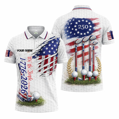Patriotic Golf Polo Shirt Custom Name USA Flag 1776-2026 Design Breathable Performance Shirt