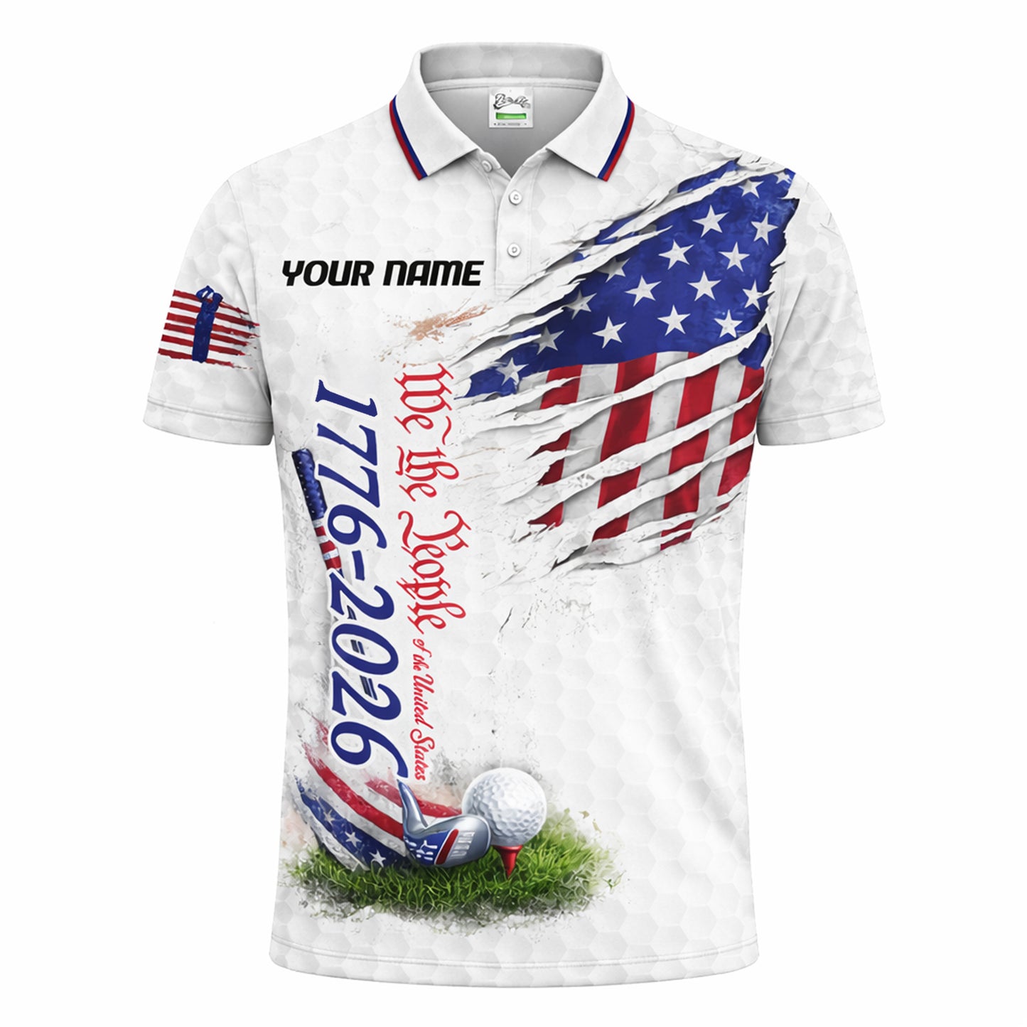 Patriotic Golf Polo Shirt Custom Name USA Flag 1776-2026 Design Breathable Performance Shirt