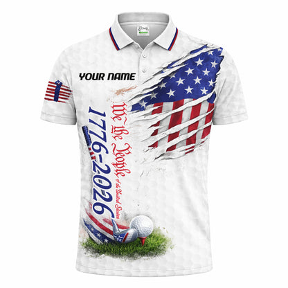 Patriotic Golf Polo Shirt Custom Name USA Flag 1776-2026 Design Breathable Performance Shirt