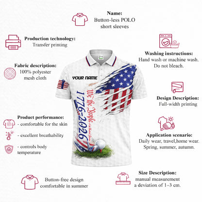 Patriotic Golf Polo Shirt Custom Name USA Flag 1776-2026 Design Breathable Performance Shirt