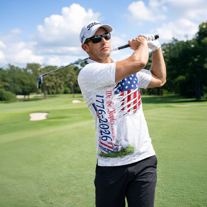 Patriotic Golf Polo Shirt Custom Name USA Flag 1776-2026 Design Breathable Performance Shirt