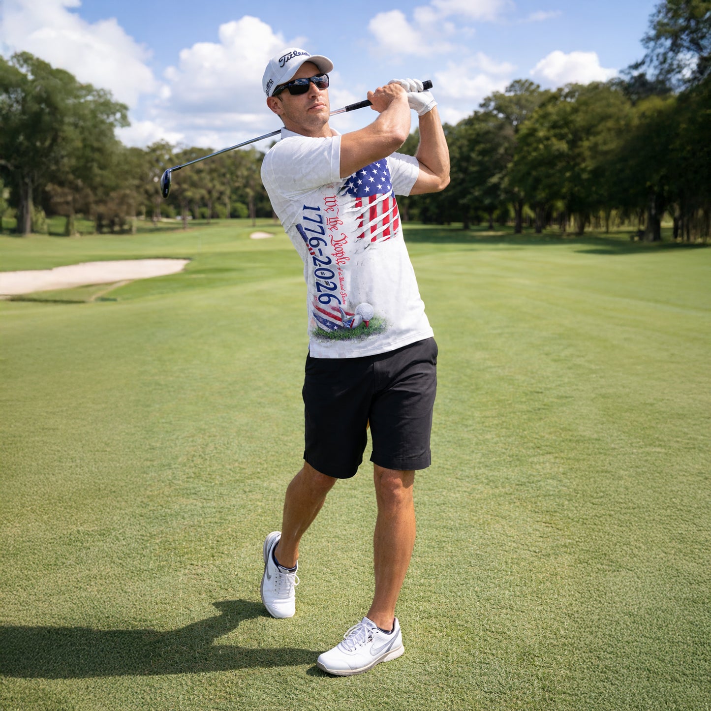 Patriotic Golf Polo Shirt Custom Name USA Flag 1776-2026 Design Breathable Performance Shirt