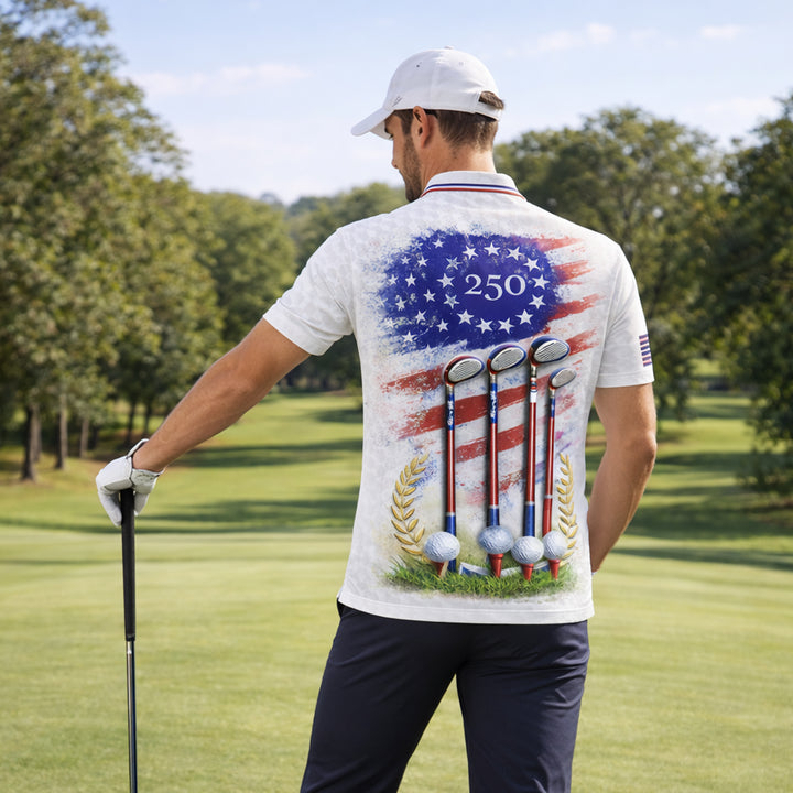 Patriotic Golf Polo Shirt Custom Name USA Flag 1776-2026 Design Breathable Performance Shirt