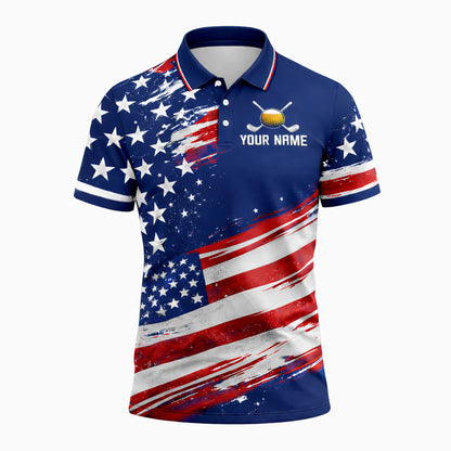 USA Flag Golf Polo Shirt Funny Drinking Team Personalized Name Patriotic Performance Shirt