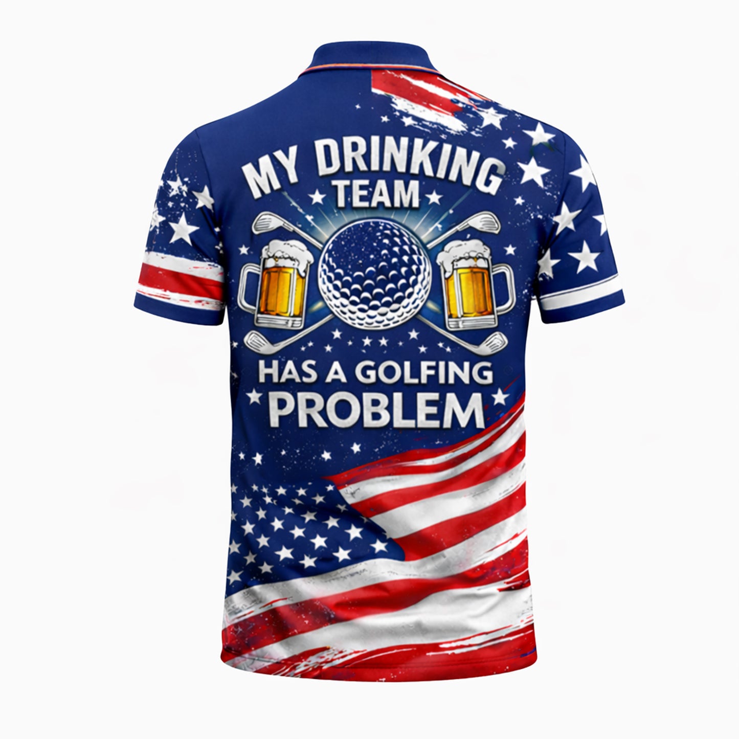 USA Flag Golf Polo Shirt Funny Drinking Team Personalized Name Patriotic Performance Shirt
