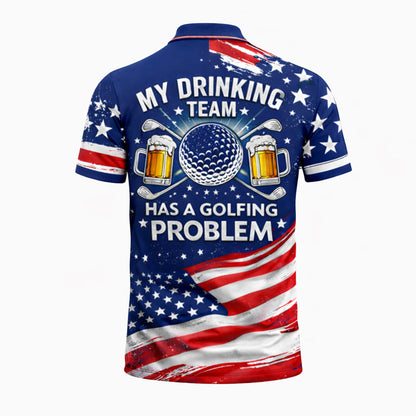 USA Flag Golf Polo Shirt Funny Drinking Team Personalized Name Patriotic Performance Shirt