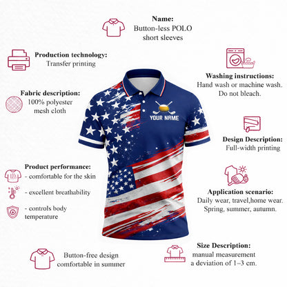 USA Flag Golf Polo Shirt Funny Drinking Team Personalized Name Patriotic Performance Shirt