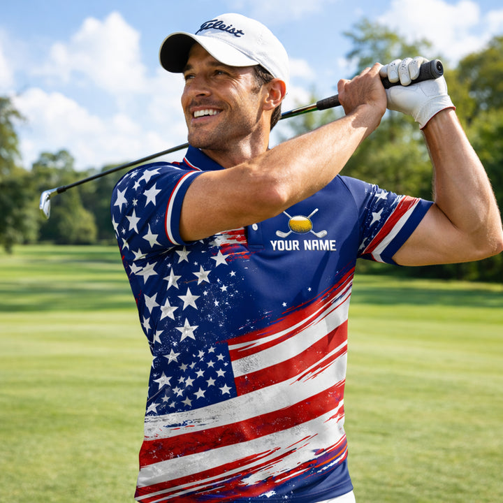 USA Flag Golf Polo Shirt Funny Drinking Team Personalized Name Patriotic Performance Shirt