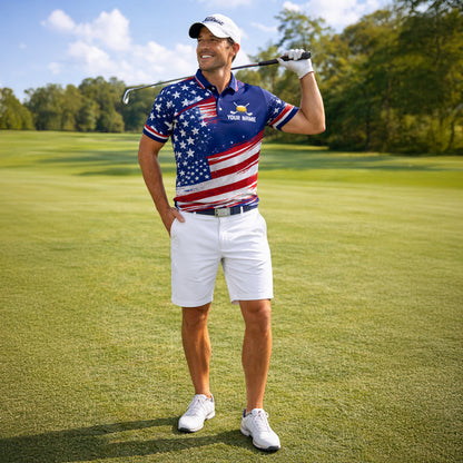 USA Flag Golf Polo Shirt Funny Drinking Team Personalized Name Patriotic Performance Shirt