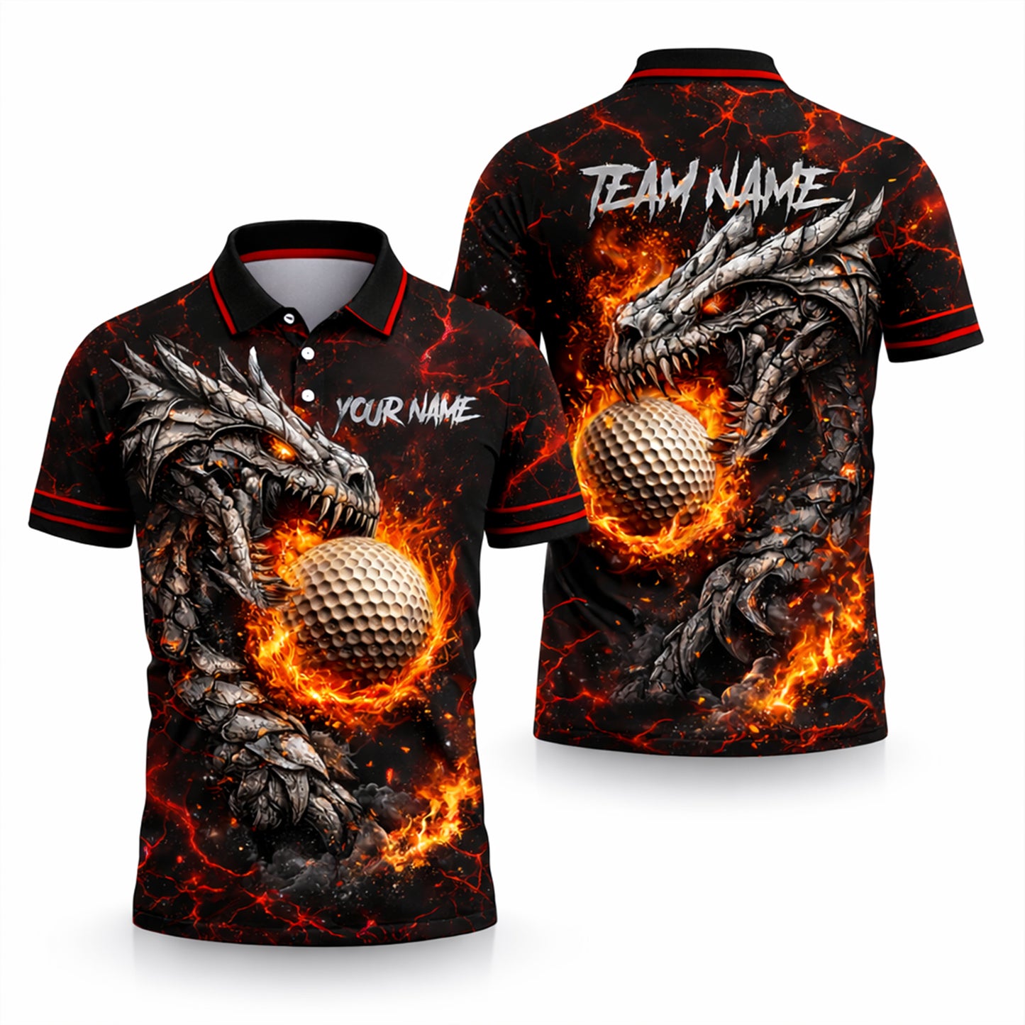 Dragon Fire Golf Polo Shirt Custom Name Team Shirt 3D Graphic Performance Polo