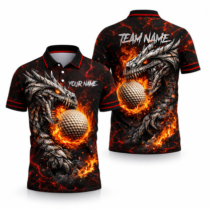 Dragon Fire Golf Polo Shirt Custom Name Team Shirt 3D Graphic Performance Polo