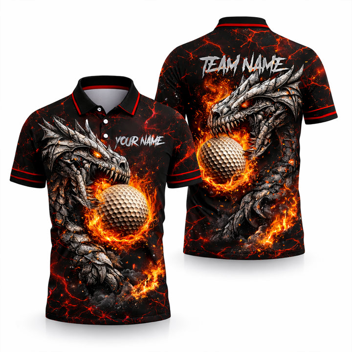Dragon Fire Golf Polo Shirt Custom Name Team Shirt 3D Graphic Performance Polo