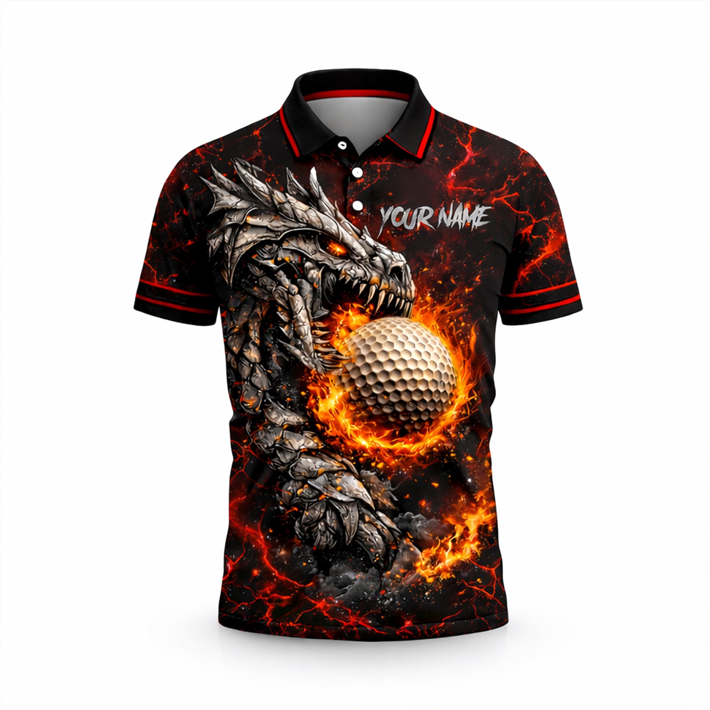 Dragon Fire Golf Polo Shirt Custom Name Team Shirt 3D Graphic Performance Polo