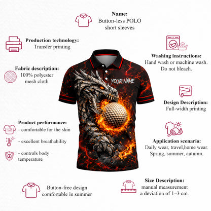 Dragon Fire Golf Polo Shirt Custom Name Team Shirt 3D Graphic Performance Polo
