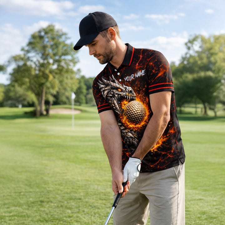 Dragon Fire Golf Polo Shirt Custom Name Team Shirt 3D Graphic Performance Polo