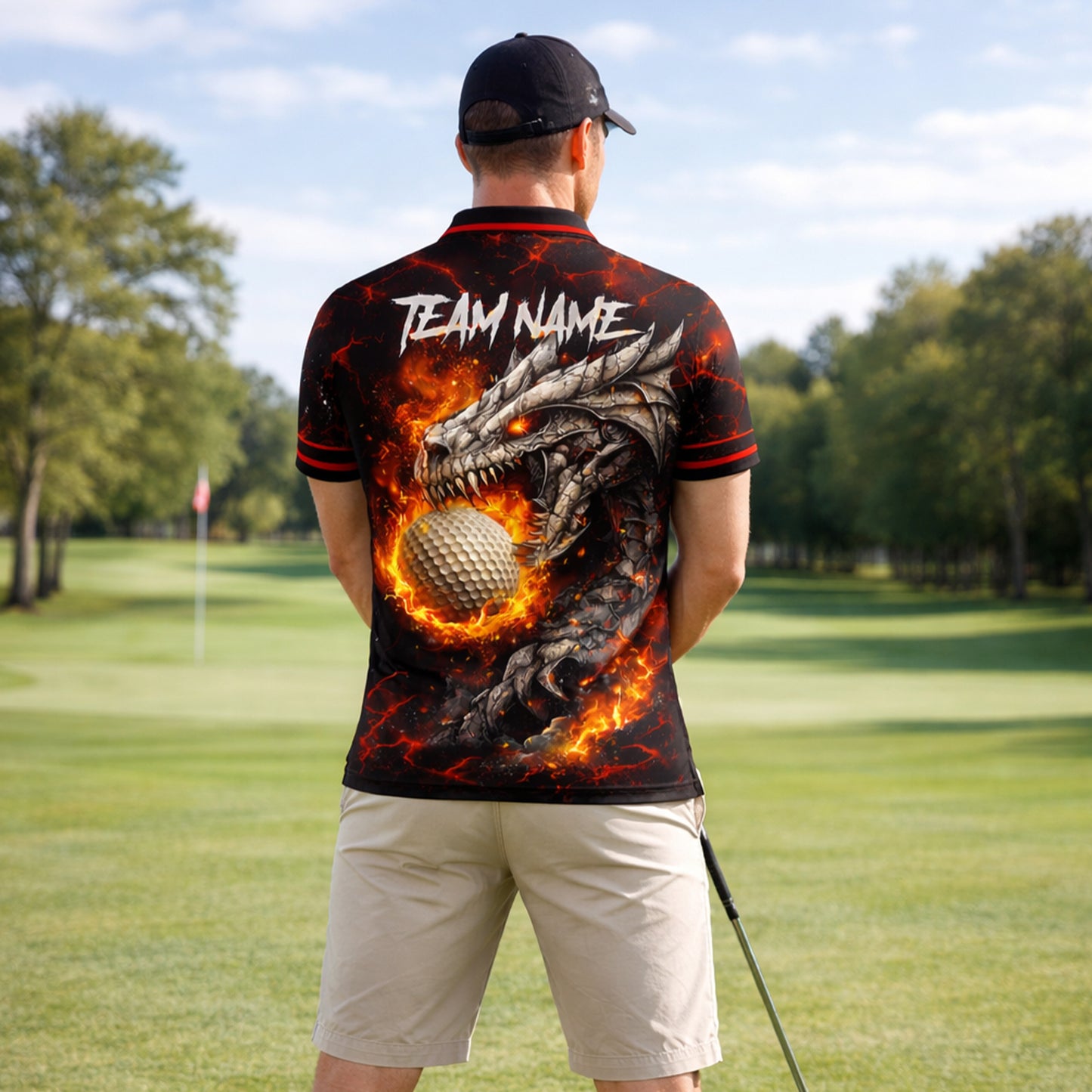 Dragon Fire Golf Polo Shirt Custom Name Team Shirt 3D Graphic Performance Polo