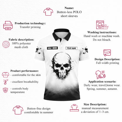 Funny Golf Polo Shirt Skull Graphic Custom Name Golf Shirt Breathable Athletic Polo