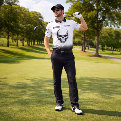 Funny Golf Polo Shirt Skull Graphic Custom Name Golf Shirt Breathable Athletic Polo