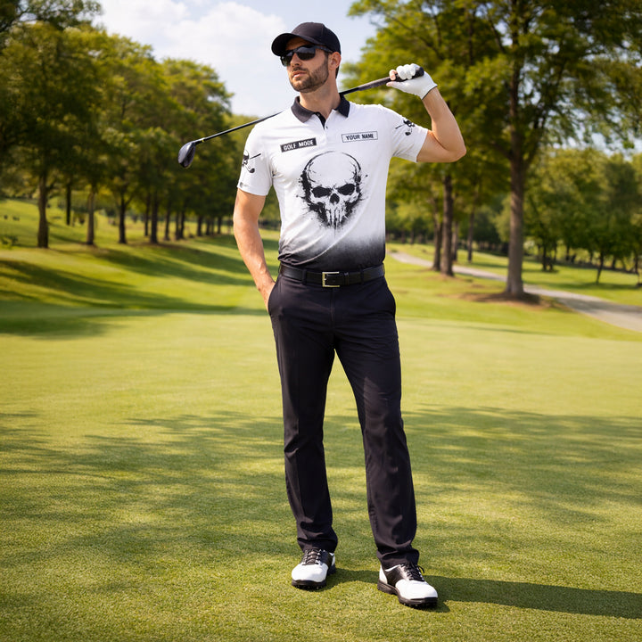 Funny Golf Polo Shirt Skull Graphic Custom Name Golf Shirt Breathable Athletic Polo