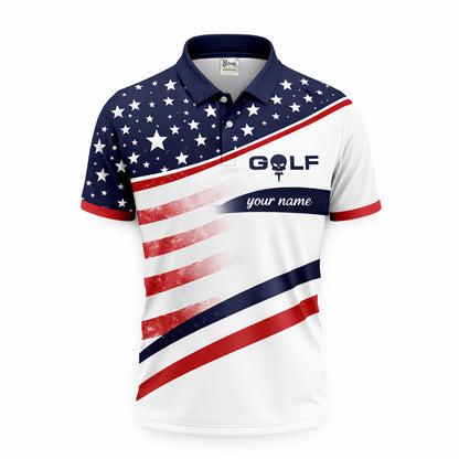 Men Patriotic Golf Polo Shirt USA Flag Custom Name Golf Shirt I Put It In Every Hole Funny Golf Shirt