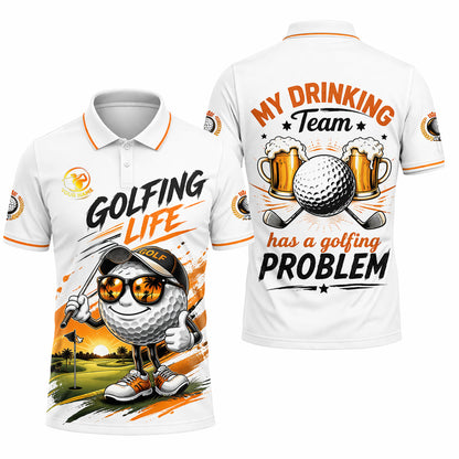 Custom Golf Beer Polo Shirt for Men, Funny Golf Ball Graphic Collared Golf Shirt, Personalized Name Casual Polo for Golf Lovers