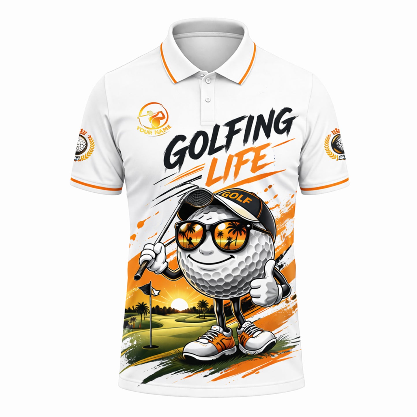 Custom Golf Beer Polo Shirt for Men, Funny Golf Ball Graphic Collared Golf Shirt, Personalized Name Casual Polo for Golf Lovers
