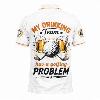 Custom Golf Beer Polo Shirt for Men, Funny Golf Ball Graphic Collared Golf Shirt, Personalized Name Casual Polo for Golf Lovers