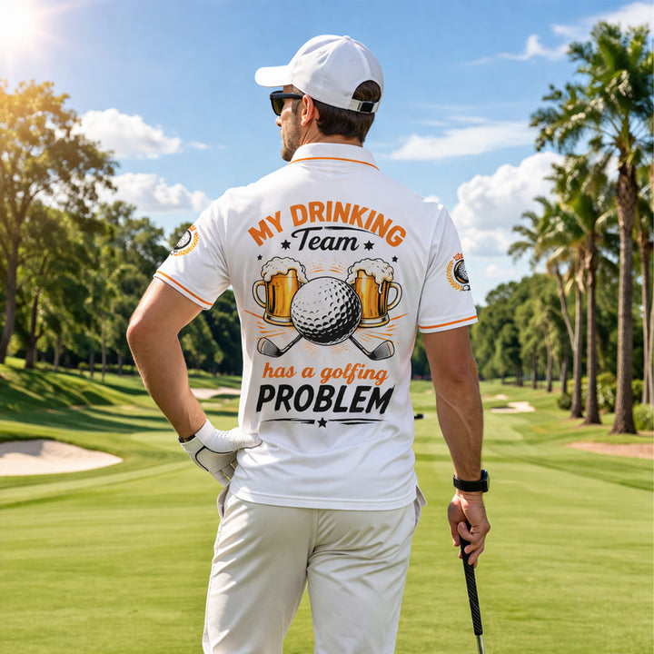 Custom Golf Beer Polo Shirt for Men, Funny Golf Ball Graphic Collared Golf Shirt, Personalized Name Casual Polo for Golf Lovers