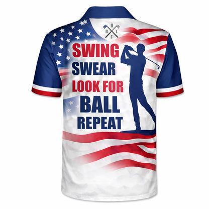Men's Patriotic Golf Polo Shirt Custom Name Eagle USA Flag Performance Collared Shirt